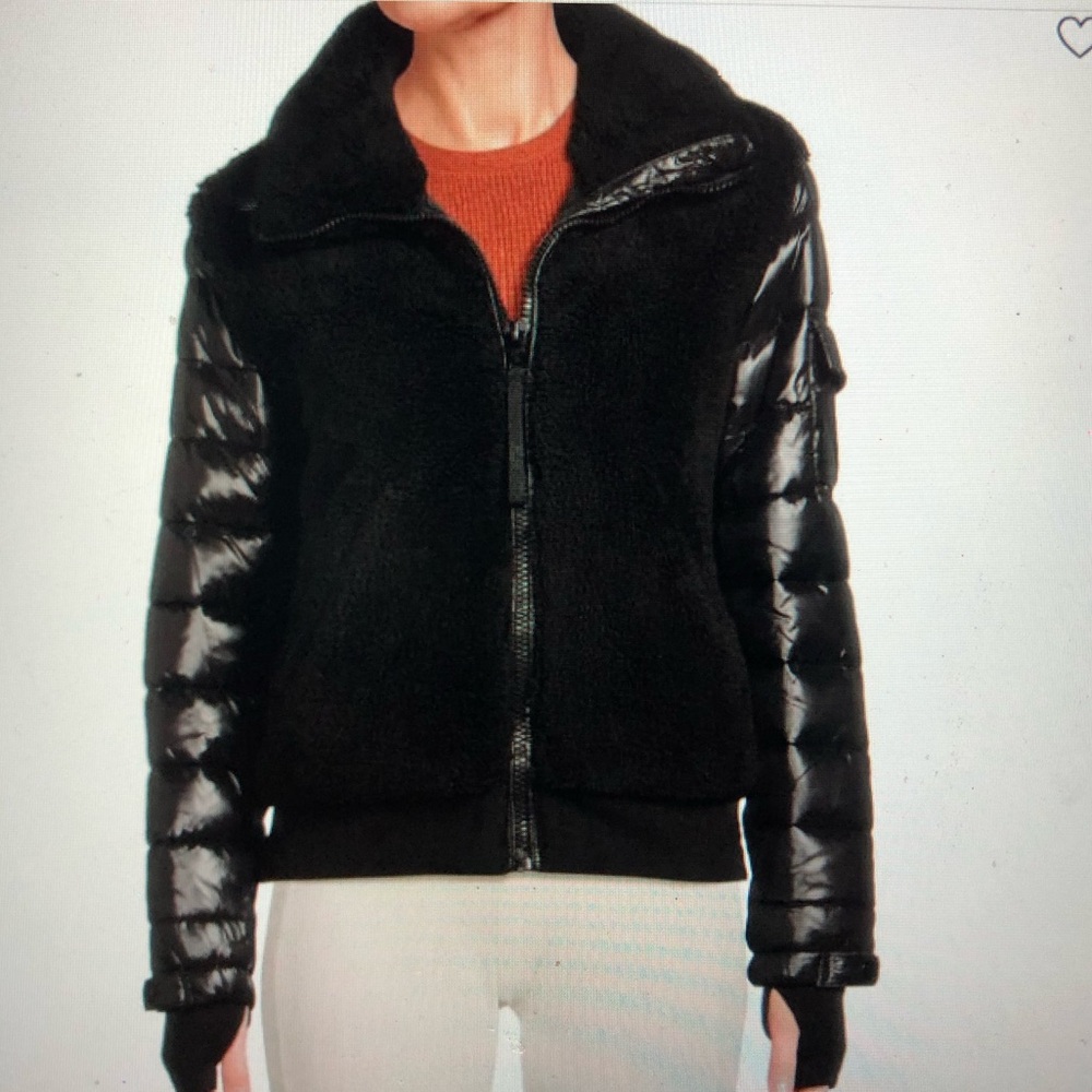 S13 Carrie Mixed-Media Faux-Sherling Bomber Jacket